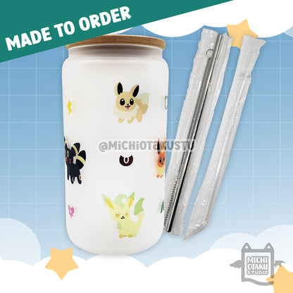 PokéChibi – Eeveelution 16oz Glass Tumbler w/ 2 Straws