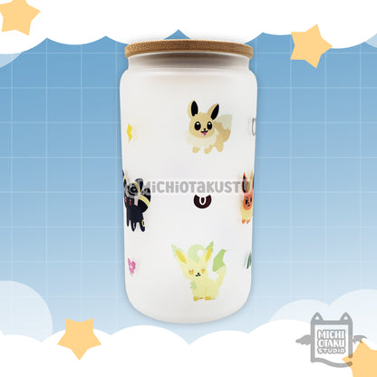 PokéChibi – Eeveelution 16oz Glass Tumbler w/ 2 Straws