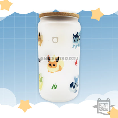 PokéChibi – Eeveelution 16oz Glass Tumbler w/ 2 Straws