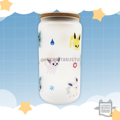 PokéChibi – Eeveelution 16oz Glass Tumbler w/ 2 Straws