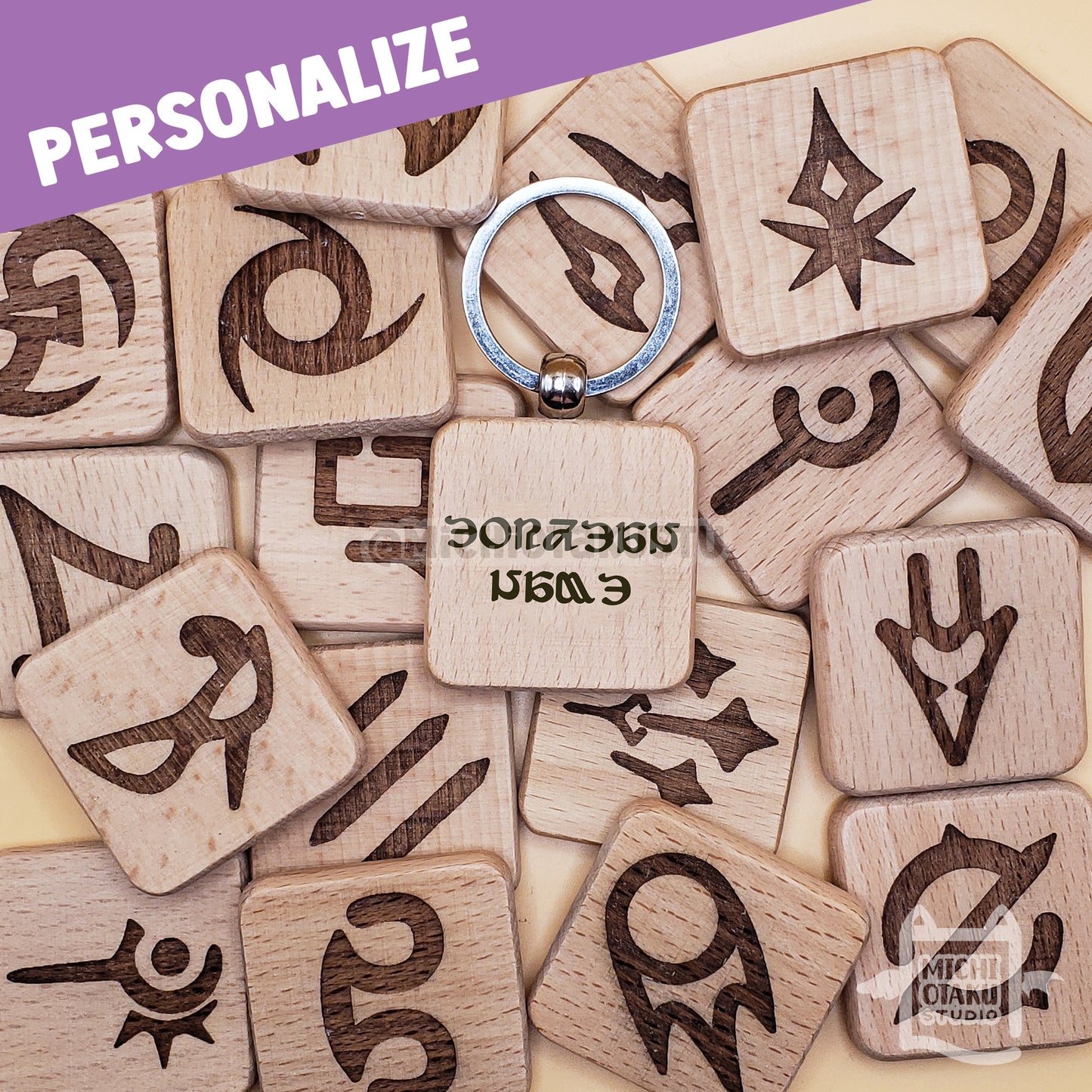 FFXIV Disciple of War & Magic Job Icon Keychain – Personalized Wood Square Key Tag